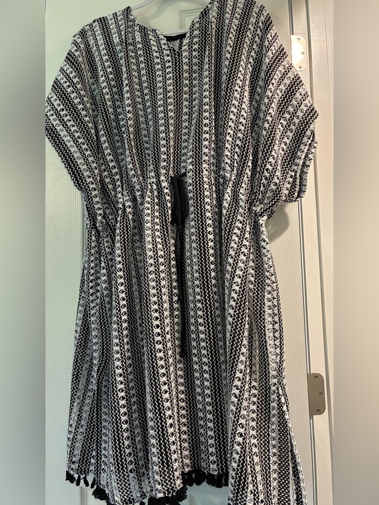 Serra Other - Serra Black and White Striped Beach Cover-up with Tassel Tie